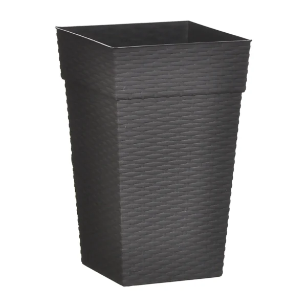 130 VASO QUADRADO COLUNA RATTAN PEQUENO PRETO - 10 L