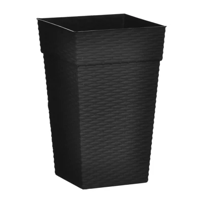 VASO QUADRADO COLUNA RATTAN MÉDIO PRETO - 17,5 L