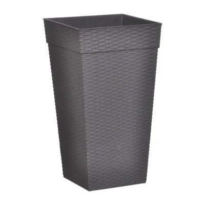 VASO QUADRADO COLUNA RATTAN GRANDE PRETO - 28 L