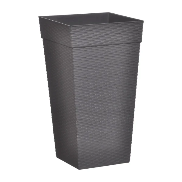 138 VASO QUADRADO COLUNA RATTAN GRANDE PRETO - 28 L