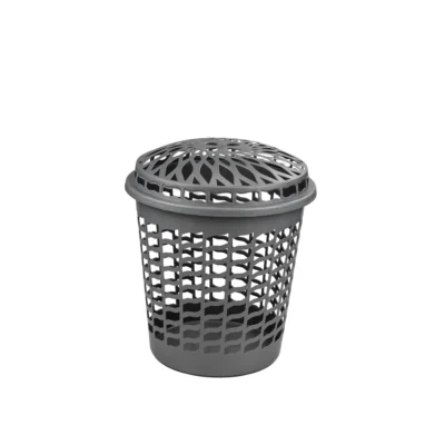 CESTO TELADO CINZA COM TAMPA - 30 L