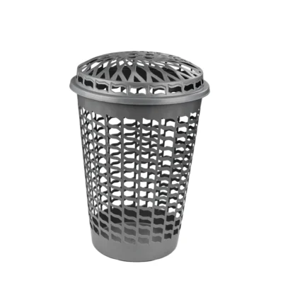 CESTO TELADO CINZA COM TAMPA - 56 L