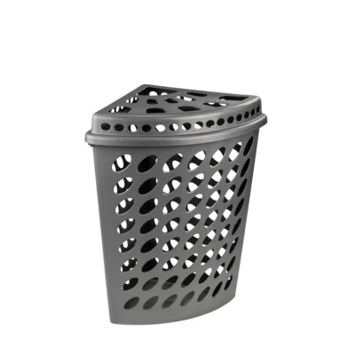 CESTO TELADO TRIANGULAR CINZA COM TAMPA - 43,7 L