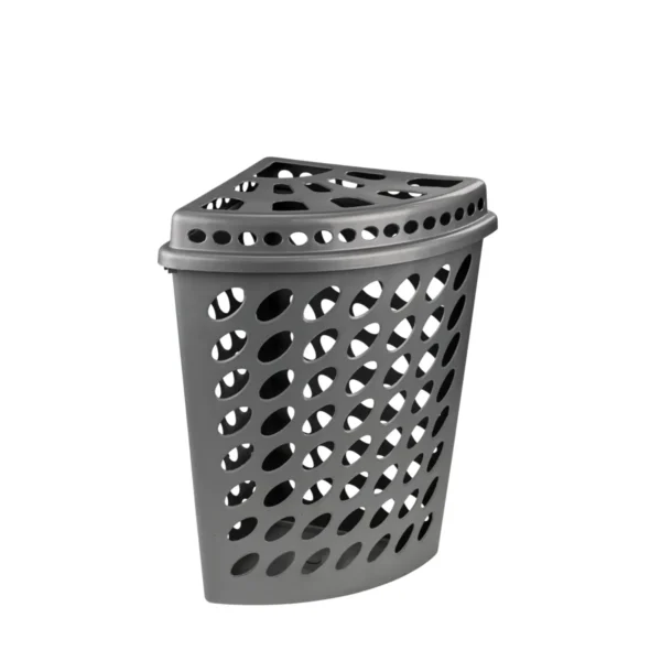 2810 CESTO TELADO TRIANGULAR CINZA COM TAMPA - 43,7 L