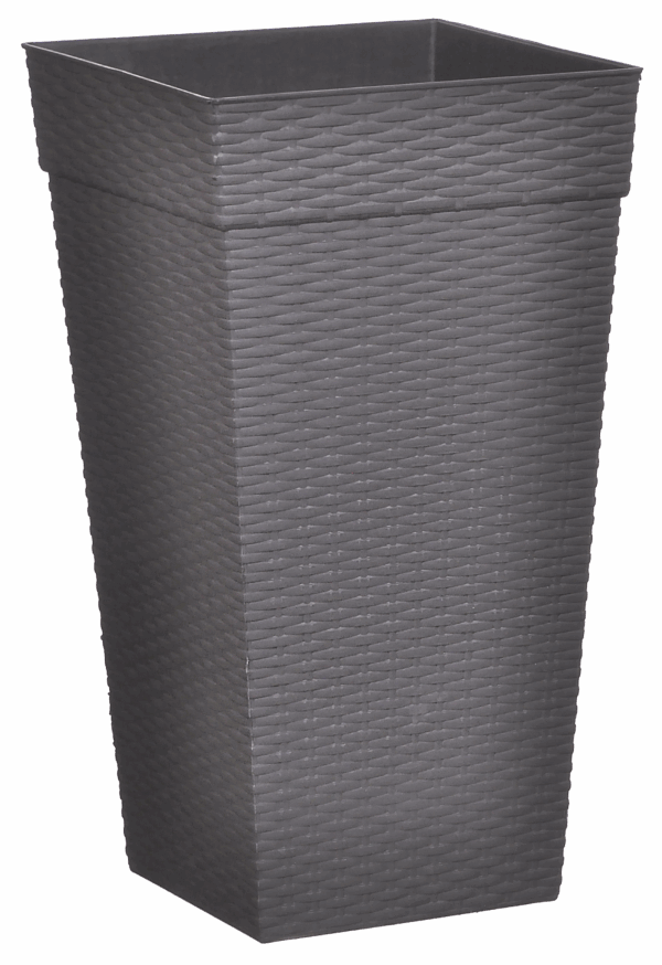 VASO QUADRADO COLUNA RATTAN GRANDE PRETO - 28 L