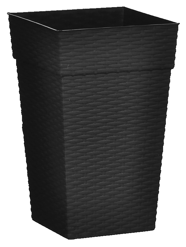 VASO QUADRADO COLUNA RATTAN MÉDIO PRETO - 17,5 L