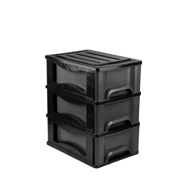 GAVETEIRO PRETO COM 03 GAVETAS CINZAS