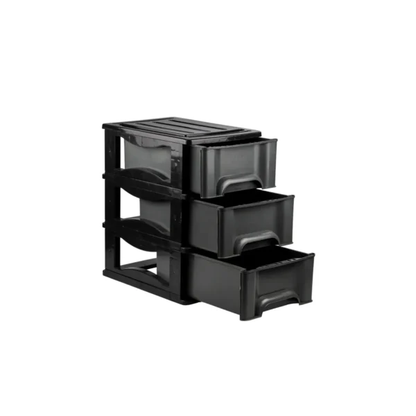 GAVETEIRO PRETO COM 03 GAVETAS CINZAS