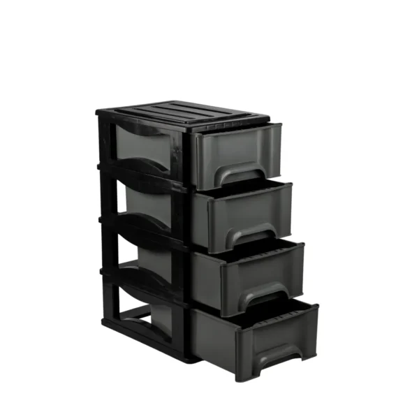 GAVETEIRO PRETO COM 04 GAVETAS CINZAS