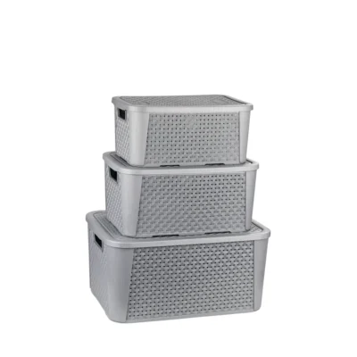 2086 CONJUNTO ORGANIZADOR RATTAN CINZA COM 03 PEÇAS
