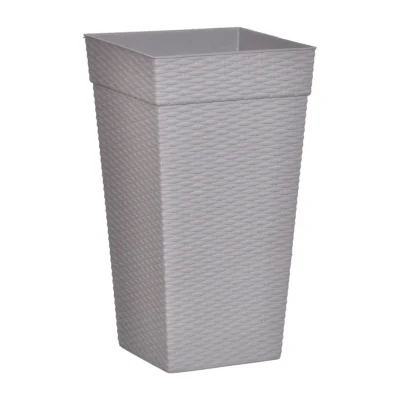 VASO QUADRADO COLUNA RATTAN GRANDE CINZA - 28 L