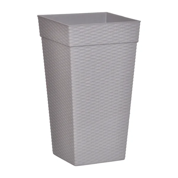 VASO QUADRADO COLUNA RATTAN GRANDE CINZA - 28 L