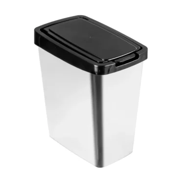 LIXEIRA 8L RETANGULAR COM TAMPA CLICK - LABEL PRATA